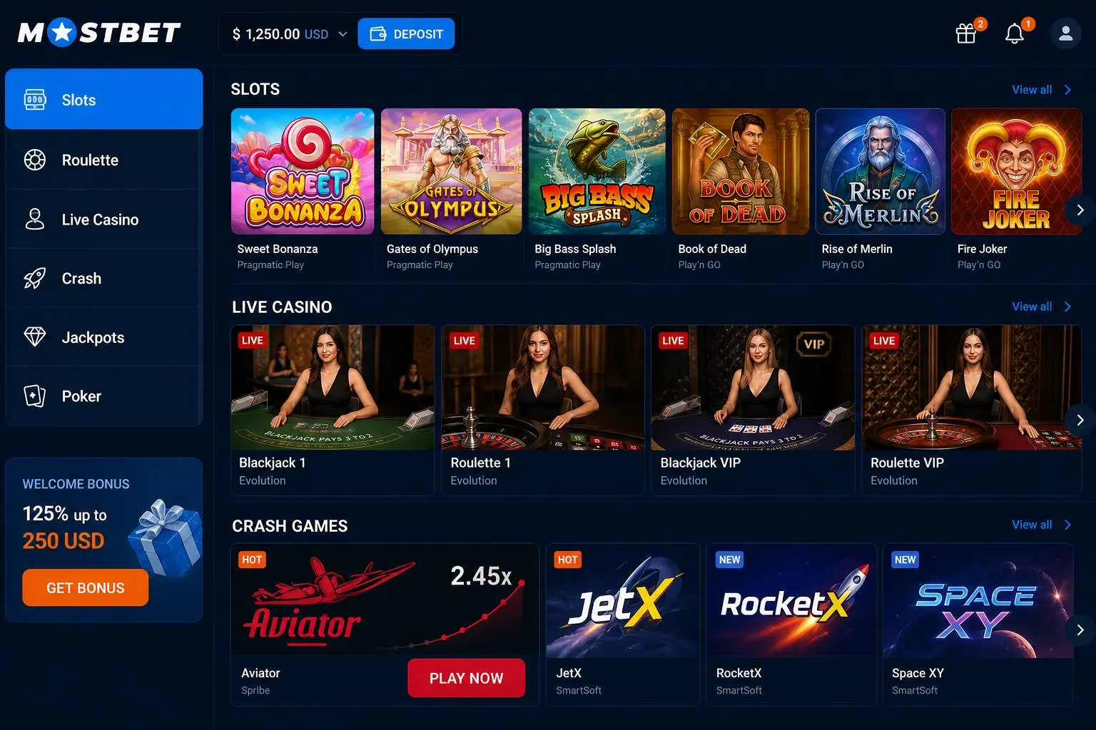 Casino Mostbet live rooms and game shows overview