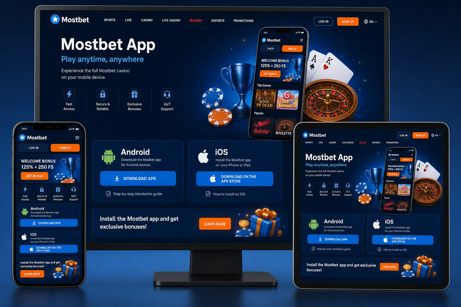 Mostbet website on mobile, tablet and desktop — browser and app options