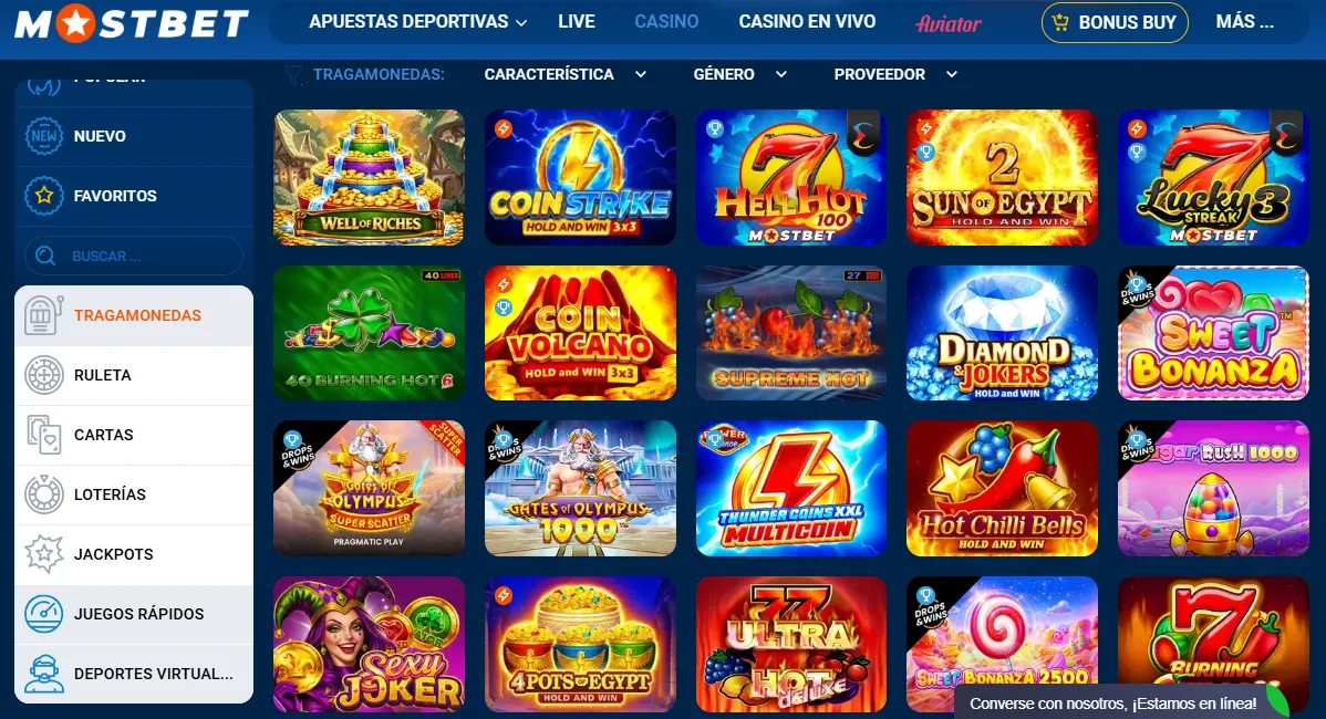 Mostbet Casino catálogo de juegos y proveedores