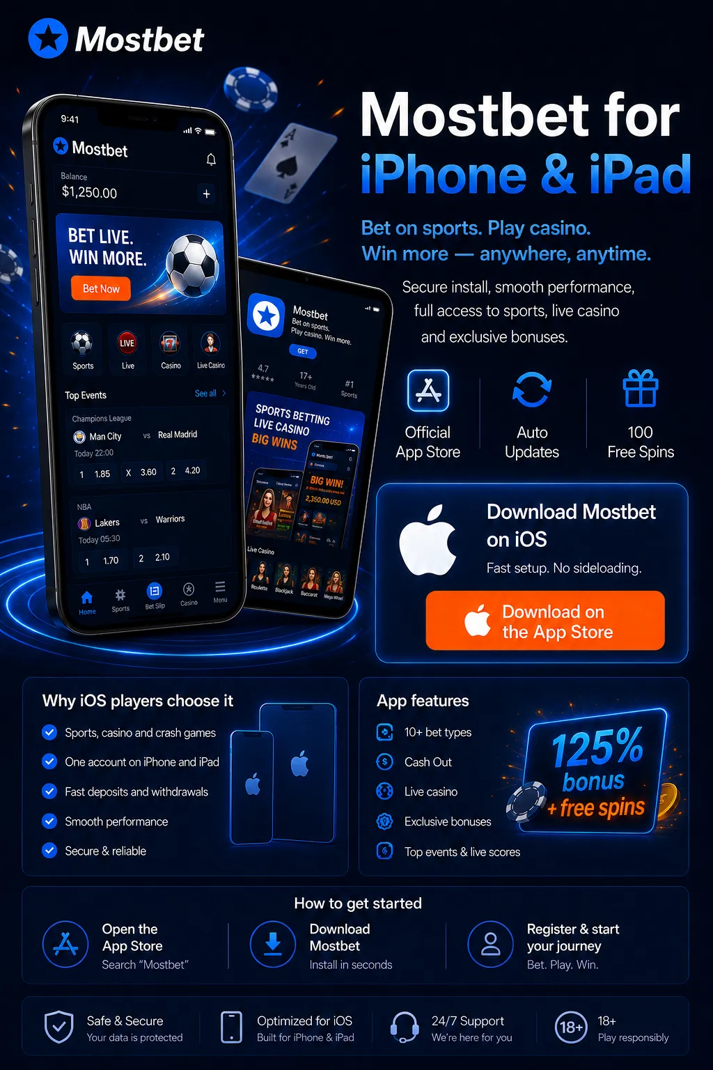 Mostbet app for iOS — iPhone and iPad interface
