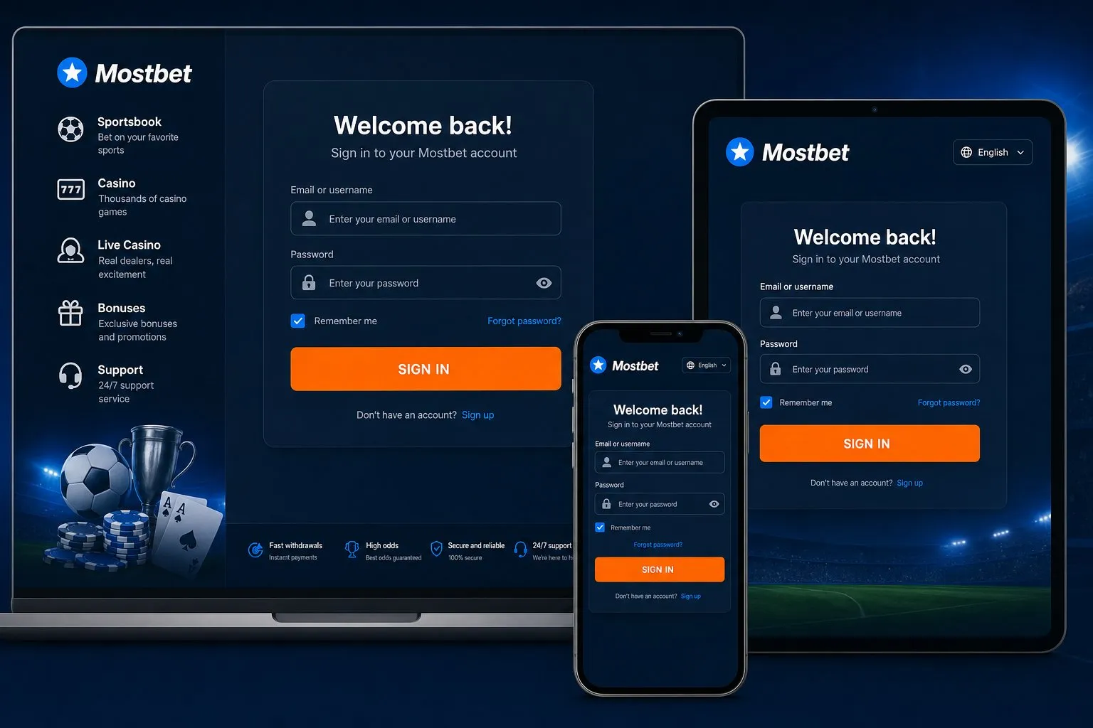 Mostbet login across devices — phone, tablet and desktop